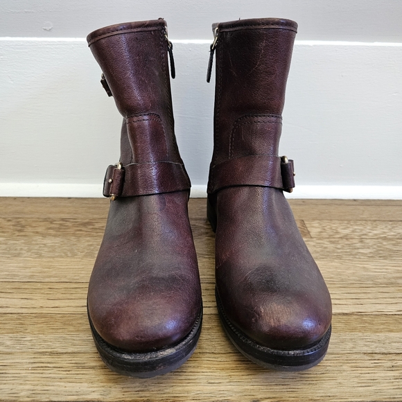 Tory Burch Chrystie genuine leather brown buckle moto boots chunky heel size 8.5 - Picture 8 of 11